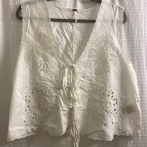 Free People Cream Tie Front Embellished Tank Top